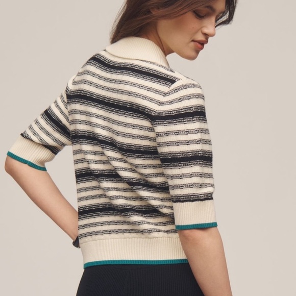 Anthropologie Maeve Striped Black and Cream Women's Sweater - Picture 2 of 5